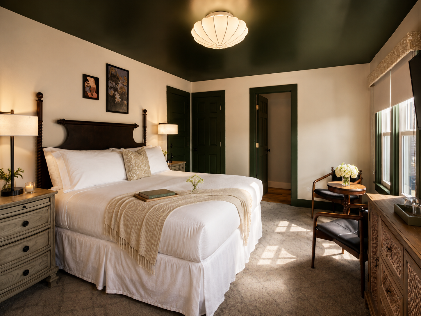 A canopied guestroom